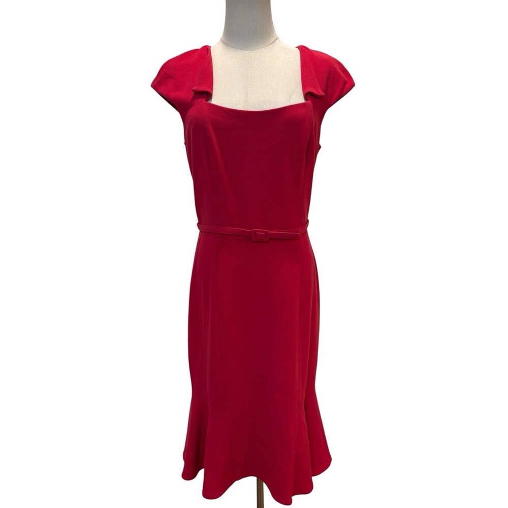Vtg 90s David Meister Hot Pink Dress Sz 6 Belted Retro‎ Cocktail Minimalist Midi